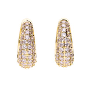 Magnifiques boucles d'oreilles créoles classiques coniques pour femme en or jaune 14K plaqué rhodium, élégance audacieuse, diamants sertis à griffes multi-rangs - Product Image 4