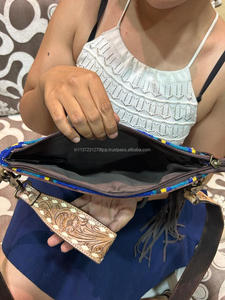 New Arrival Western Aztec Tooled Leather HandBag Women Vintage Stylish <b>Unique</b> Aztec Fringe Tassel Wristlet Hand Clutch Purses - Product Image 6