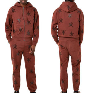 OEM Hooded Sweatshirt And Sweatpants Set Men Zip Up Custom Rhinestone Tracksuit Outfit Matching Jogger Two Piece Wholesale - Product Image 3