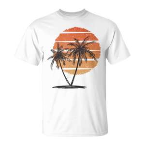 T-Shirt Vintage Anni '70/'80 con Palme Hawaiane, Stile Spiaggia Tropicale per Promozioni - Product Image 1
