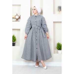 Robe Hijab noir et blanc à motifs pied-de-poule Accessoire vestimentaire musulman traditionnel - Product Image 5