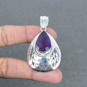 สร้อยคออเมทิสต์ชุบเงินทำด้วยมือทองเหลืองสร้อยคออัญมณีแฟชั่นสำหรับผู้หญิงงานหมั้นงานแต่งงาน - Product Image 2