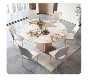 <span class=keywords><strong>Table</strong></span> de salle à manger extensible <span class=keywords><strong>ronde</strong></span> moderne de luxe avec plateau en pierre frittée blanche et plateau en marbre - Product Image 2