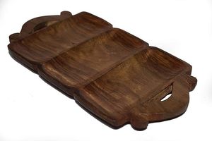 Bandeja rústica de madera hecha a mano para servir para decoración clásica del hogar, bandeja decorativa de madera maciza para servir con acabado brillante y asas - Product Image 3