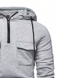 Personnalisé poids lourd peigné anneau filé coton biologique sweats à capuche homme 100% coton Pima lourd quart fermeture éclair sweats à capuche - Product Image 6
