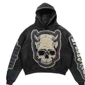 Para fabricantes de ropa de hombre Sudadera con capucha desgastada lavada con ácido personalizada de gran tamaño Boxy Fit recortada con capucha Streetwear Sudaderas con capucha de invierno - Product Image 2