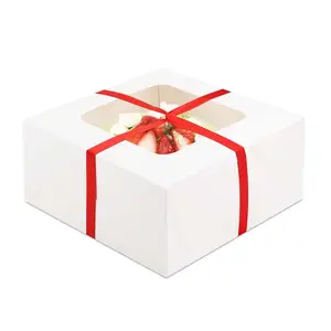 Wholesale Custom Logo Boxes 15 x 15 x 8 inch tall white square cake boxes with clear window for cakes