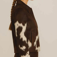 Veste en cuir de vachette pour femme, tricotée, respirante, écologique, col rabattu, taille plus, pour usage extérieur, en coton