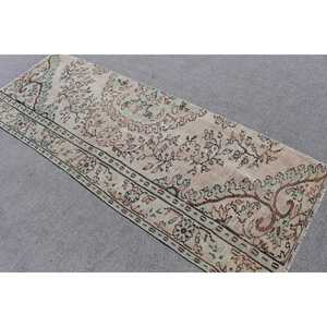 2.9x8 ft Vintage Rug, Rug, <b>Brown</b> Floral Rug <b>Wool</b> - Product Image 4