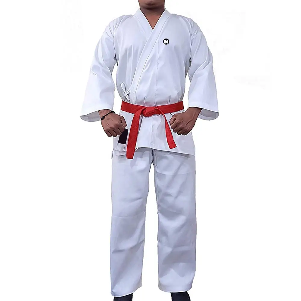 Dövüş sanatları Karate üniforma Unisex çocuk ve yetişkinler için poli-pamuk özelleştirilmiş matkap kumaş renk beyaz toptan Karate takım