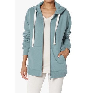 Sudaderas con capucha largas informales con cremallera y cordón para mujer - Product Image 2