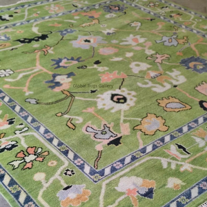 Tapis en laine tricoté à la main Contemporain Vert foncé Haute qualité Tapis en coton antique 8x10 Abstrait Antidérapant Ensembles de tapis pour la maison - Product Image 4