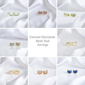 925 Silver Crescent <b>Moon</b> Faceted Green Fluorite Gemstone Stud <b>Earrings</b> for Women Push Back <b>Earrings</b> Wholesale Jewelry Lot - Product Image 6