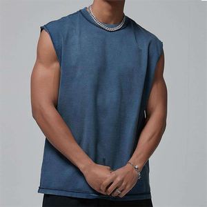 Débardeur en coton uni décontracté pour homme, style oversize, effet vieilli, sans manches, idéal pour l'été – Vente en gros et personnalisation - Product Image 2