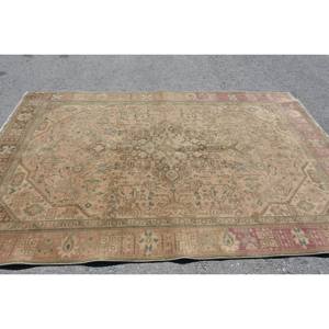 Alfombra Clásica de Lana con Diseño de Patchwork Beige y Verde, 6.3 x 9.3 pies, Diseño Turco Aubusson, para Comedor, Ecológica, Pelo Medio, Rectangular, de Látex - Product Image 3