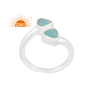 Anillo ajustable de piedras preciosas amazonitas naturales de plata de ley fina de última tendencia, fabricante de joyería personalizada - Product Image 1