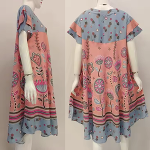 Robe d'été en rayonne de style modeste Nouveau design avec taille élastique douce Manches courtes Longueur au genou pour un usage quotidien - Product Image 6