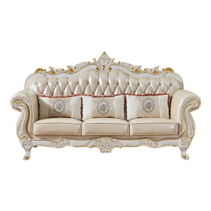 Meubles de salon élégants et somptueux, canapé de salon familial en cuir doré de luxe pour villa - Product Image 6