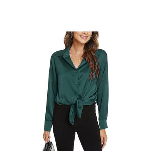 Camisas de trabajo informales Tops coreanos para mujer Blusas de gasa de doble capa con cuello en V de manga larga informales elegantes - Product Image 3