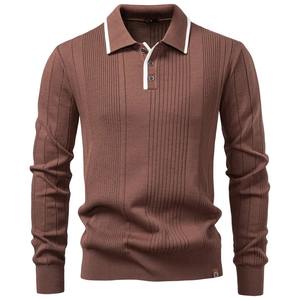 Polo de Lujo para Hombre, Cálido al Tacto, 100% Algodón, Color Sólido, Manga Larga para Otoño e Invierno, Transpirable, de Punto, Estampado, para Negocios - Product Image 6
