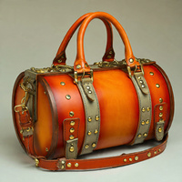 Sac de voyage bandoulière en forme de baril en cuir véritable brodé de fleurs de perles, résistant à l'eau, tendance, portable, avec fermeture éclair