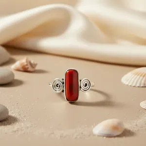 Bague en argent sterling 925 plaqué or rose avec corail et pierres précieuses naturelles, design spirale, style bohème délicat, sertie clos - Product Image 2