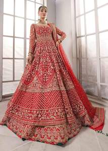 2023 mariée indienne/pakistanaise Anarkali Lehenga robe lourde broderie cristal perles de verre Dabka travail fait soie vêtements de mariage - Product Image 2