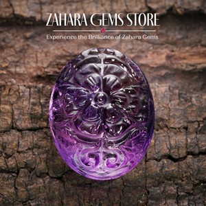 Pierre sculptée en améthyste naturelle de forme ovale pour la fabrication de bijoux Produit en vrac de pierre précieuse de sculpture moghole à la main - Product Image 2