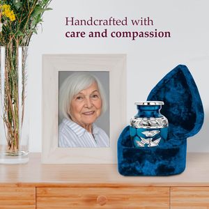 Urna de cremación pequeña de recuerdo azul para cenizas con caja en forma de corazón Mini urna hecha a mano Las mejores urnas decorativas Suministros funerarios - Product Image 6