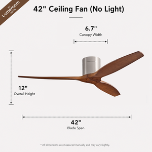 42 Inch Contemporary Ceiling <b>Fan</b> Without Light Brushed Nickel Flush Mount <b>Fan</b> <b>with</b> 3 Solid Wood Blades and <b>Remote</b> - Product Image 5
