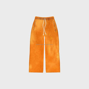 Survêtements de jogging à capuche vintage délavés à l'acide pour hommes 100% coton pantalon évasé solide survêtement imprimé - Product Image 4