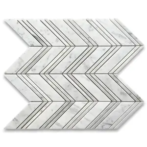 C7BXP Chevron mosaico azulejo Carrara blanco Carrera Venato mármol pulido 1x4 pulgadas - Product Image 1
