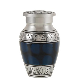 Petite urne souvenir bleue pour cendres humaines rayé alliage de métal adulte femme mâle urne en aluminium avec sac en velours urne de taille personnalisée - Product Image 3