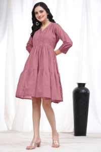 Trendmalls Women's Pure Cotton Midi Formal <b>A</b>-<b>Line</b> Western <b>Dress</b> Flared Pleated Solid <b>Pattern</b> Natural Waistline Breathable - Product Image 2