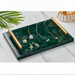 Elegante bandeja de mármol para servir con asas de latón Decoración de lujo para el hogar y accesorio de cocina Perfecto para servir y regalar - Product Image 5