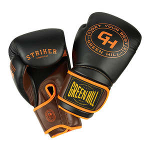 Gants de boxe Striker noirs/orange, demi-doigts, pour entraînement, avec lacets au poignet, tailles 10oz 12oz 14oz 16oz, en cuir PU, logo personnalisé - Product Image 1