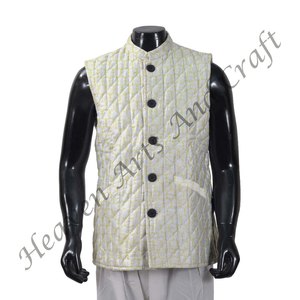 Indian Hand Block Printed Floral Quilted Jacket For Men's All Seasons Casual Button Decoration Style Block Print Cotton Jacket - Product Image 5