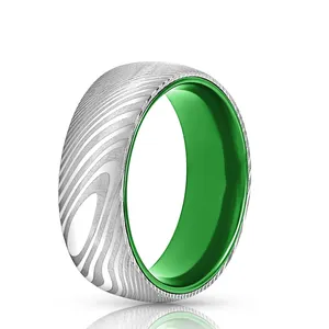 Fábrica de venda direta dos homens anéis de casamento 8mm Black Damascus Steel Rings Inner face Comfort Fit Damasco anéis de aço