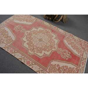 Turkish Eco-Friendly Area Rug 4.2x7.4 ft (128x225 Cm) Vintage <b>Red</b> Patchwork <b>Wool</b> Latex Backing Rug - Product Image 4