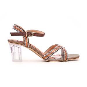Sandalias de tacón de cobre con estilo para mujer FN5582, parte superior de encaje con punta abierta, sexy y a la moda para fiesta, temporada de verano y primavera - Product Image 3