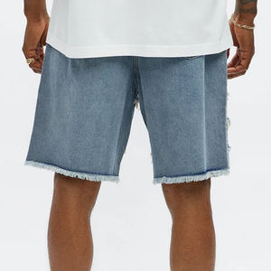 Shorts Vaqueros Casuales y Relajados para Hombre, con Contraste Deshilachado, Lavado Azul Medio, Transpirables, con Bolsillos, Diseño Moderno - Product Image 2