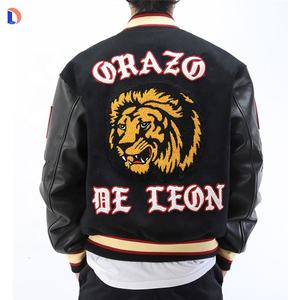 Chaqueta Bomber de lana de alta calidad personalizada para hombre de talla grande con soporte bordado Patchwork diseño personalizado mangas de cuero para invierno - Product Image 3