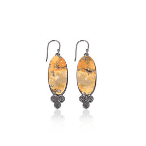 Handmade Black Ruthenium Brass Bumble <b>Bee</b> Jasper Dangle Earrings Customizable Wedding Gift for Women - Product Image 1