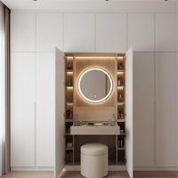 Table de toilette moderne minimaliste Behome avec miroir LED intégré, unités de rangement, design de panneau |   Modulaire Durable |   Direct d'usine