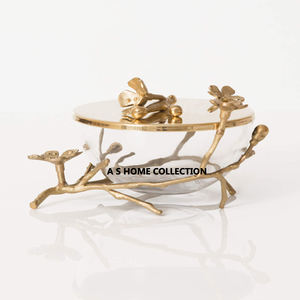 Bol en verre écologique dernier modèle avec support en forme de branche d'arbre en métal de couleur or pour décoration de centre de table - Product Image 1