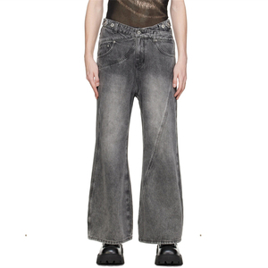 OEM personalizado Zip-Fly cintura no elástico Denim Fading gris Panel Jeans para hombres Casual Streetwear Baggy Oversized Denim Pant's - Product Image 1