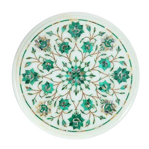 Mesa de Centro Redonda de Mármol Única, Pequeña Obra Maestra con Incrustaciones de Malaquita y Madreperla, Piedra Dura, Decoración para el Hogar y la Sala de Estar - Product Image 4