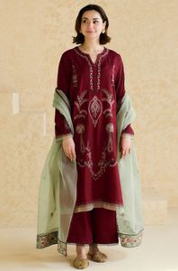 Conjunto de Salwar Kameez de estilo paquistaní indio de Invierno para mujer, secado rápido, transpirable, tela de lino 100%, cremalleras de encaje de Color sólido - Product Image 4