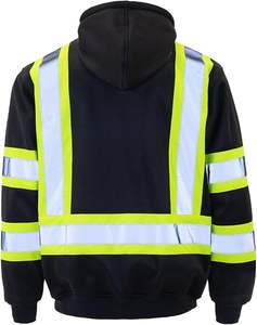 Manches longues nouveau sweat à capuche de sécurité réfléchissant noir fermeture éclair haute visibilité logo sur mesure sweat à capuche de sécurité avec poche - Product Image 6