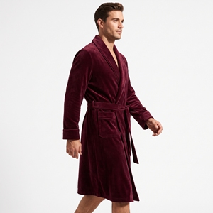 <b>Men</b> Sherub Velour Bathrobe Shawl Collar Long Sleeve Full Length Tie Waist <b>Robe</b> Thermal Winter Lounge Wear for Home Spa - Product Image 1